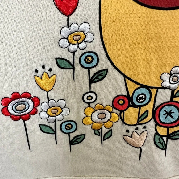 Disney Winnie the Pooh Ivory Hoodie, Embroidered Flowers, XXL - Picture 3 of 9